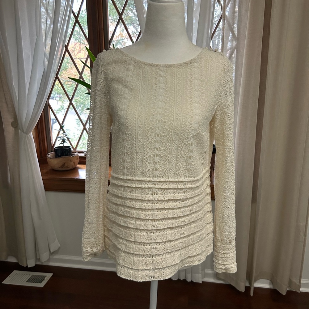 Sezane Cream Lace Tunic Top